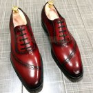 Handmade Men's Leather Oxfords Wingtip Maroon Black Derby Magnificent Shoes-243