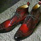 Handmade Men's Leather burnt burgundy color High Ankle Stylish Boots-577
