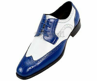 Handmade Men's Leather Blue White Color Wing Tip New Fashion Oxfords Shoes-365