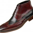 Handmade Men's Leather Two Tone Brown Black High Ankle Derby Premium Boots-556
