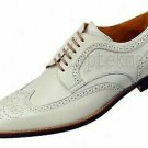 Handmade Men's Leather Oxfords White Brogue Lace Up Dress New Wingtip Shoes-435