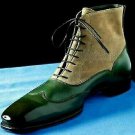 Handmade Men's Leather CASUAL GREEN BEIGE CAP TOE Ankle High Shoes Boots-548