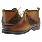 Handmade Men’s Leather Brown Lace-up Chelsea Chukka Ankle High Cognac Boots-626