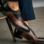 Handmade Men's Leather Two Tone Brown & Dark Brown Oxford Toe Cap Shoes-653