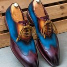 Handmade Men's Leather Oxfords Wingtip Patina Dress Formal Super Dress Shoes-73