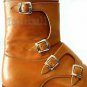Handmade Men's Leather Tan Brown Tetra Monk Straps Half Long Dress Boots-725