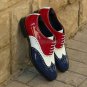 Handmade Men's Leather Multicolor New Three Tone White Lace Up Oxford Shoes-675