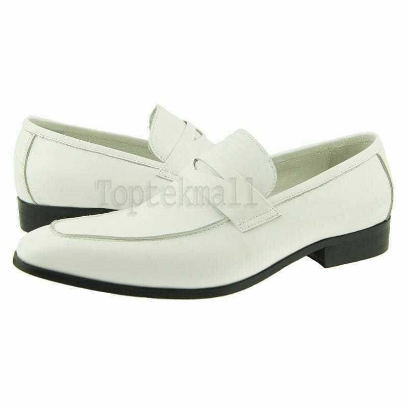 Handmade Men's Leather Genuine White Loafers & Slip On Moccasin Dress Shoes-53