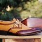 Handmade Men's Leather Stylish Tan Classic Single Monk Strap Fashion Shoes-2