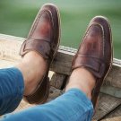 Handmade Men's Leather Brown Stylish Moccasins Loafers & Slip On Formal Shoes-37