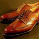 Handmade Men's Leather Genuine Cognac Oxfords Brogue Lace Up Classic Shoes-50