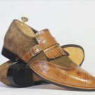 Handmade Men's Leather Loafers Brown Shaded Moccasin Formal Slip Ons Shoes-69