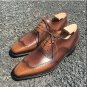 Handmade Men's Leather Oxfords Brown Round Toe Wingtip  Dress Formal Shoes-98