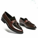 Handmade Men's Leather New Brown Black Suede Tassels Moccasins Loafers Shoes-102