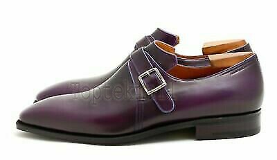 Handmade Men's Leather Single Monk Strap Formal Stylish Casual Dress Shoes-183