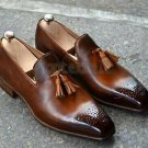 Handmade Men's Leather brown moccasin loafer Formal New suede dress Shoes-394