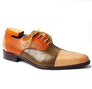 Handmade Men's Leather Oxfords Brown Sole Multicolor Fashion Cap Toe Shoes-747