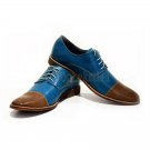 Handmade Men's Leather Oxfords Brown Blue Color Rounded Toe Premium Shoes-214