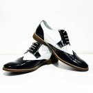 Handmade Men's Leather Oxfords Two Tone White Black Magnificent  Plain Shoes-215