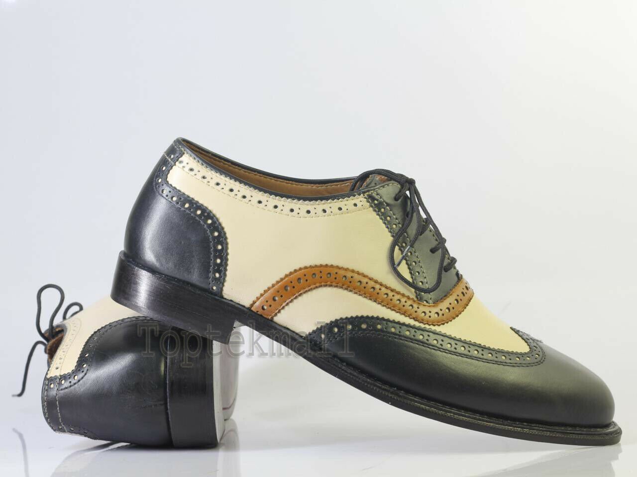 Handmade Men's Leather Oxfords Plain Toe Party Wear Superior Wingtip Shoes-309