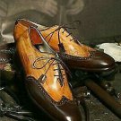 Handmade Men's Leather Oxfords Two Tone Brogue Stylish Wingtip Fashion Shoes-346