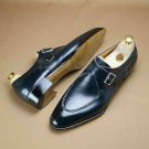 Handmade Men's Leather Single Monk Blue formal Dress Formal Stylish Shoes-409