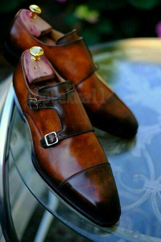 Handmade Men's Leather Double Monk Straps formal Dress Wedding Stylish shoes-411