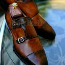 Handmade Men's Leather Double Monk Straps formal Dress Wedding Stylish shoes-411