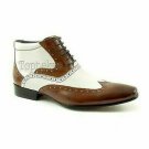 Handmade Men's Leather Brown & White Formal Wear High Ankle Stylish Boots-598