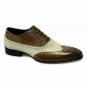 Handmade Men's Leather Two-Tone Brown & White Brogue Oxford Wingtip shoes-163