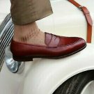 Handmade Men's Leather Burgundy Loafer and Slip On Dress Casual Formal Shoes-158