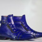 Handmade Men’s Leather Purple Dress Cap Toe Buckle & Zipper High Ankle Boots-606