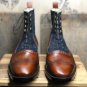 Handmade Men’s Leather & Suede Brown Blue Wing Tip Lace Up Ankle High Boots-713