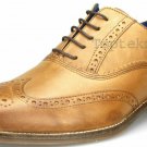 Handmade Men's Leather Oxfords Tan Brown Oxford Full Brogue Toe Wing Shoes-848