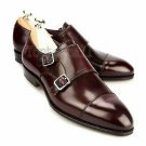 Handmade Men's Leather Maroon New Fashion Cap Toe Double Monk straps Shoes-872
