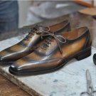 Handmade Men’s Leather Oxfords Wingtip Tan Lace Up Dress Fashion Dress Shoes-249