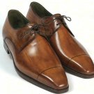 Handmade Men's Leather Tan Oxford Toe Cap Lace-up Top Quality Derby Shoes-652
