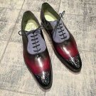 Handmade Men's Leather Oxfords Two Tone Pointed Brogues Toe Lace Up Shoes-693