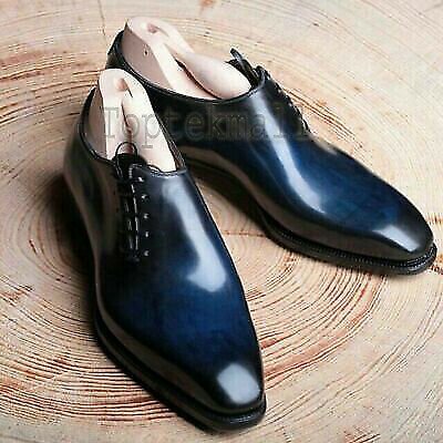 Handmade Men's Leather Oxfords Two Tone Plain Toe Party Wear Lace up shoes-691