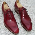 Handmade Men's Leather Oxfords Maroon Plain Toe Party Wear Lace Up Shoes-690