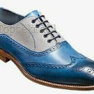 Handmade Men's Leather Blue & Grey Suede Oxford Wingtip Dress Formal Shoes-72