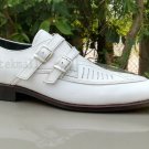 Handmade Men's Leather Dress Formal White Color Straps Double Monk Shoes-465