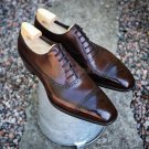 Handmade Men's Leather Oxfords Wingtip Brown lace up Stylish Dress New Shoes-180