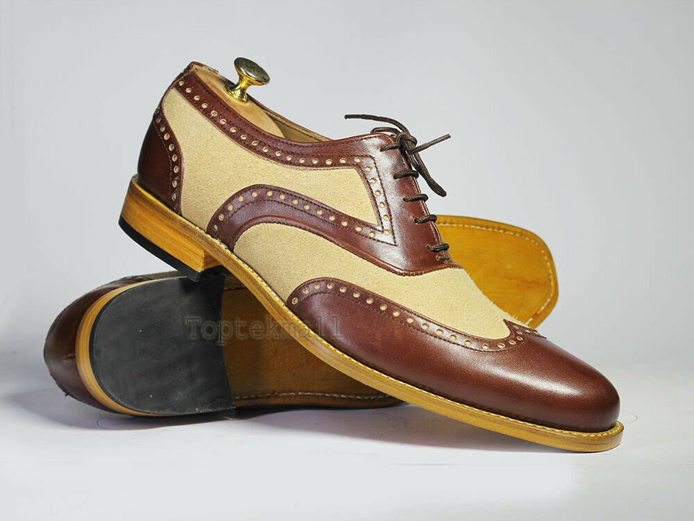 Handmade Men's Leather Oxfords Two Tone Oxford Lace-up Fashion Brogue Shoes-831