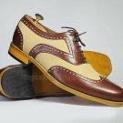 Handmade Men's Leather Oxfords Two Tone Oxford Lace-up Fashion Brogue Shoes-831