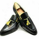 Handmade Men's Leather Loafers Tussle Black New Casual Dress Slippers Shoes-151