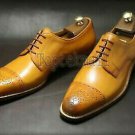 Handmade Men's Leather New Tan Oxford Brogue Formal Dress Wedding Dress Shoes-84