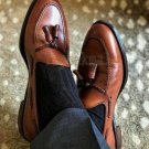 Handmade Men's Leather New Brown Loafer and Slip Ons Tassel Formal Shoes-387