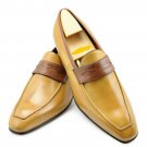 Handmade Men's Leather Formal New Original Tan Brown Loafers Slip Ons Shoes-464