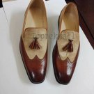 Handmade Men's Leather Fashion Casual Brown Loafers and Slips Ons Shoes-507